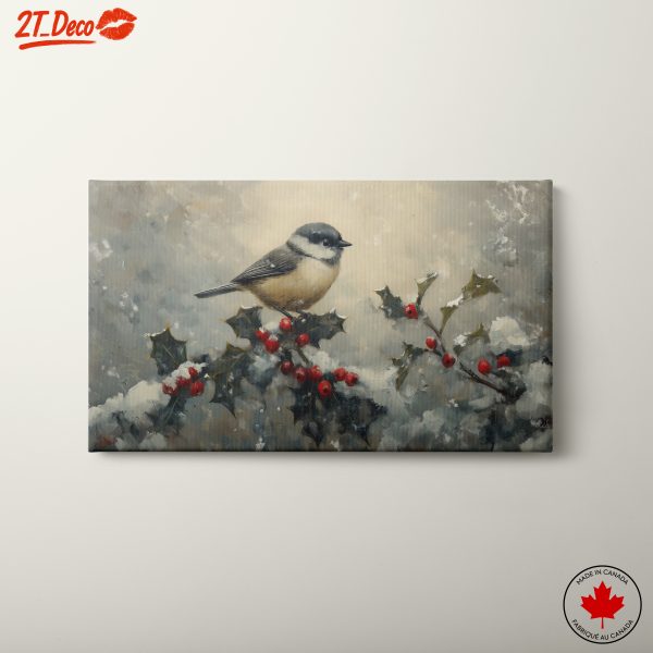 Winter Bird Sitting on Holly Branch