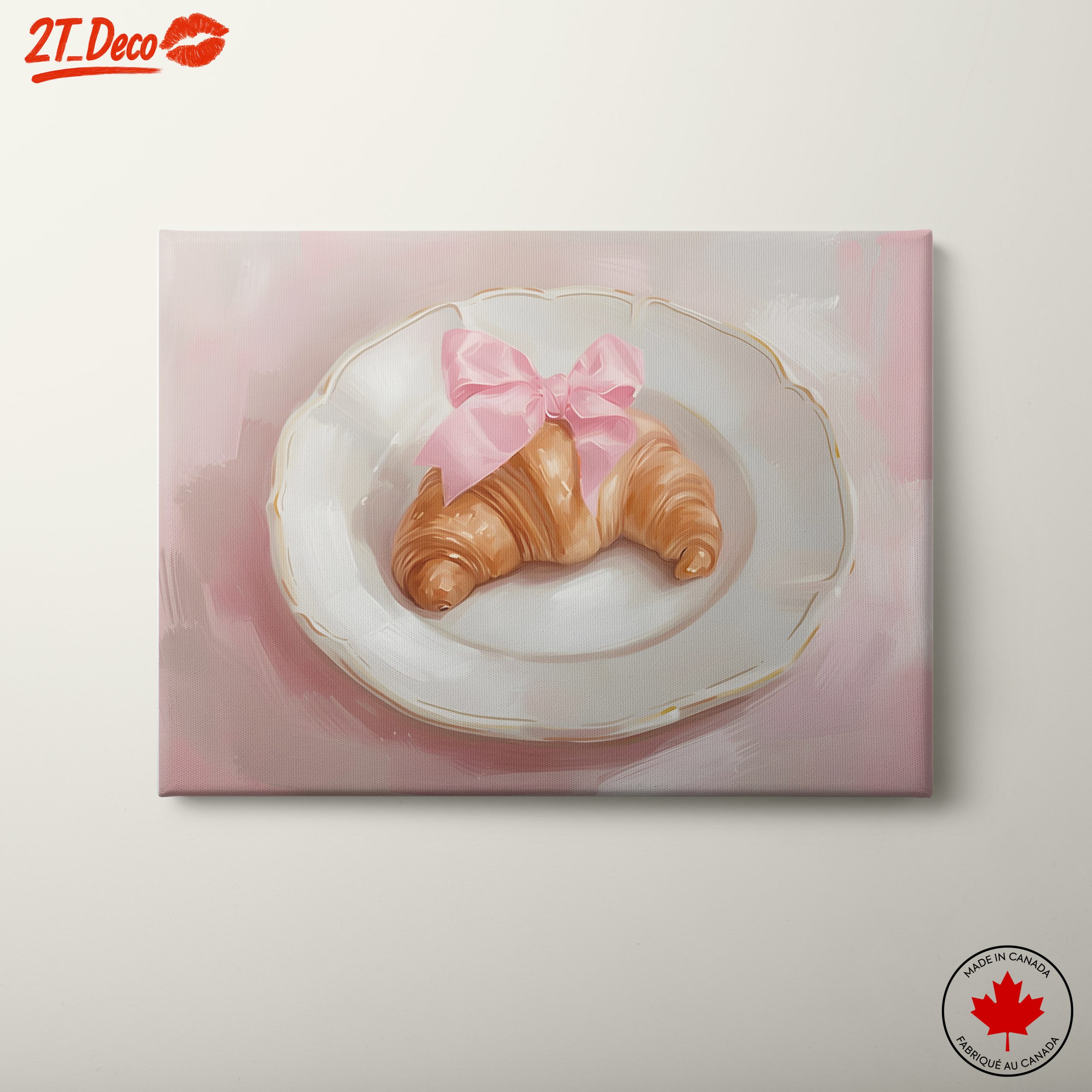Croissant with Pink Ribbon on Plate