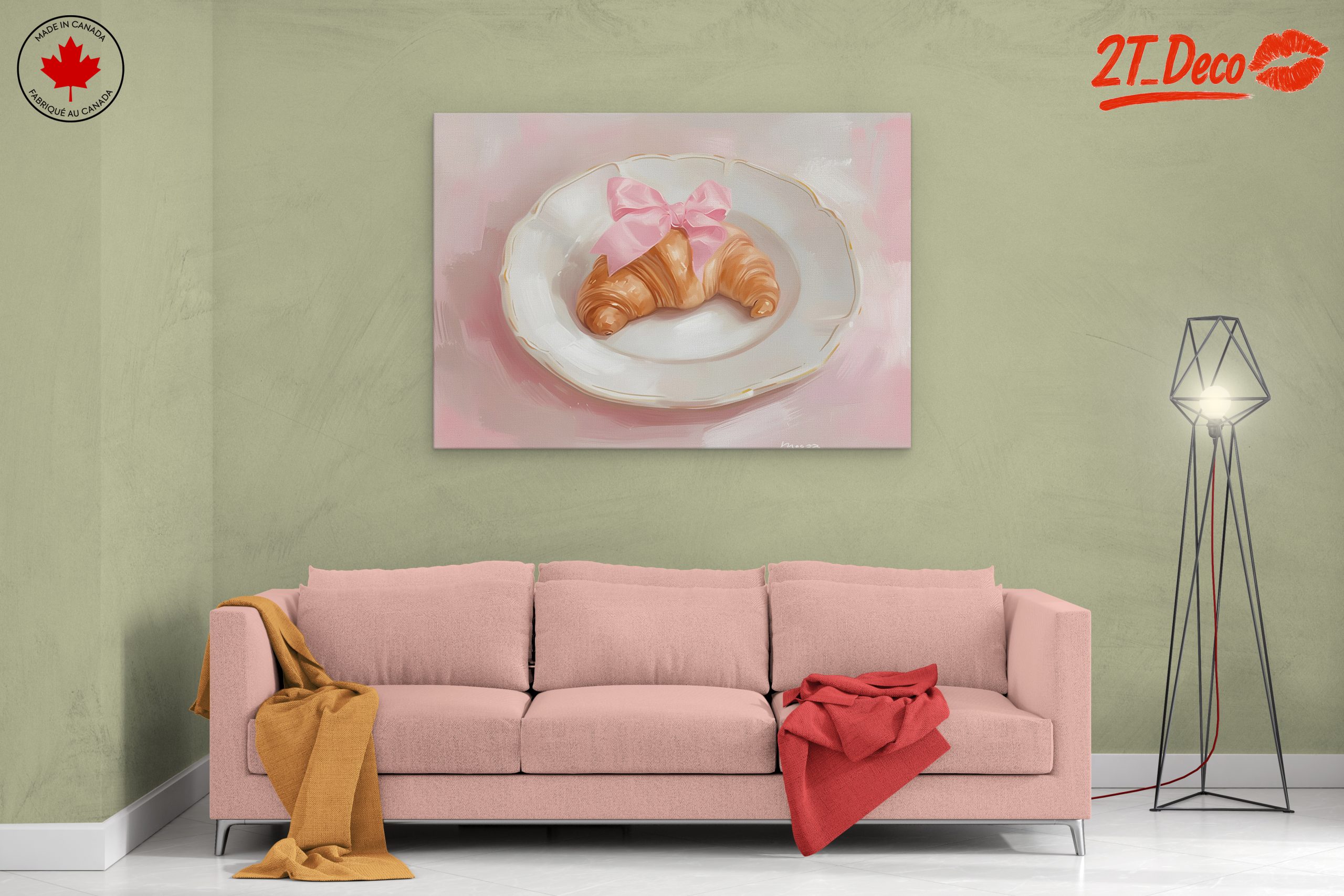 Croissant with Pink Ribbon on Plate - Image 2