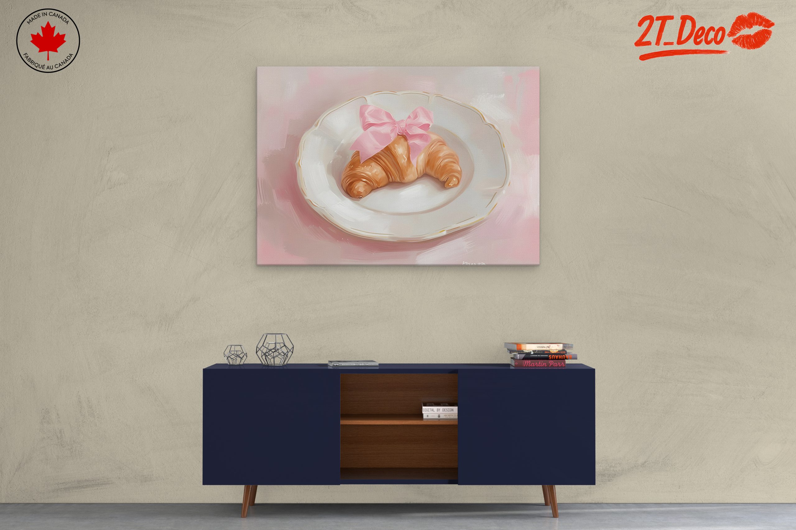 Croissant with Pink Ribbon on Plate - Image 3
