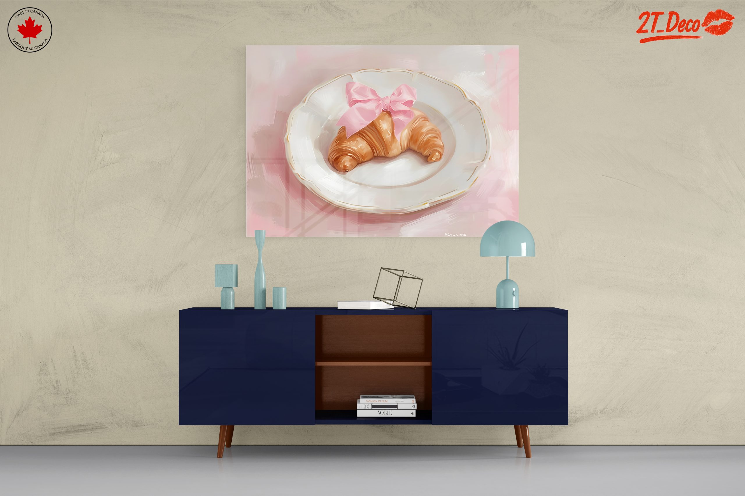 Croissant with Pink Ribbon on Plate - Image 8