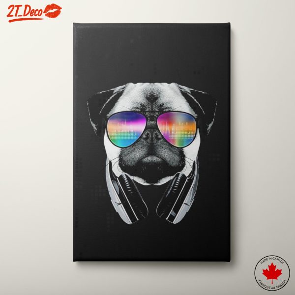 Stylish Animal Portrait of a Pug with Headphones