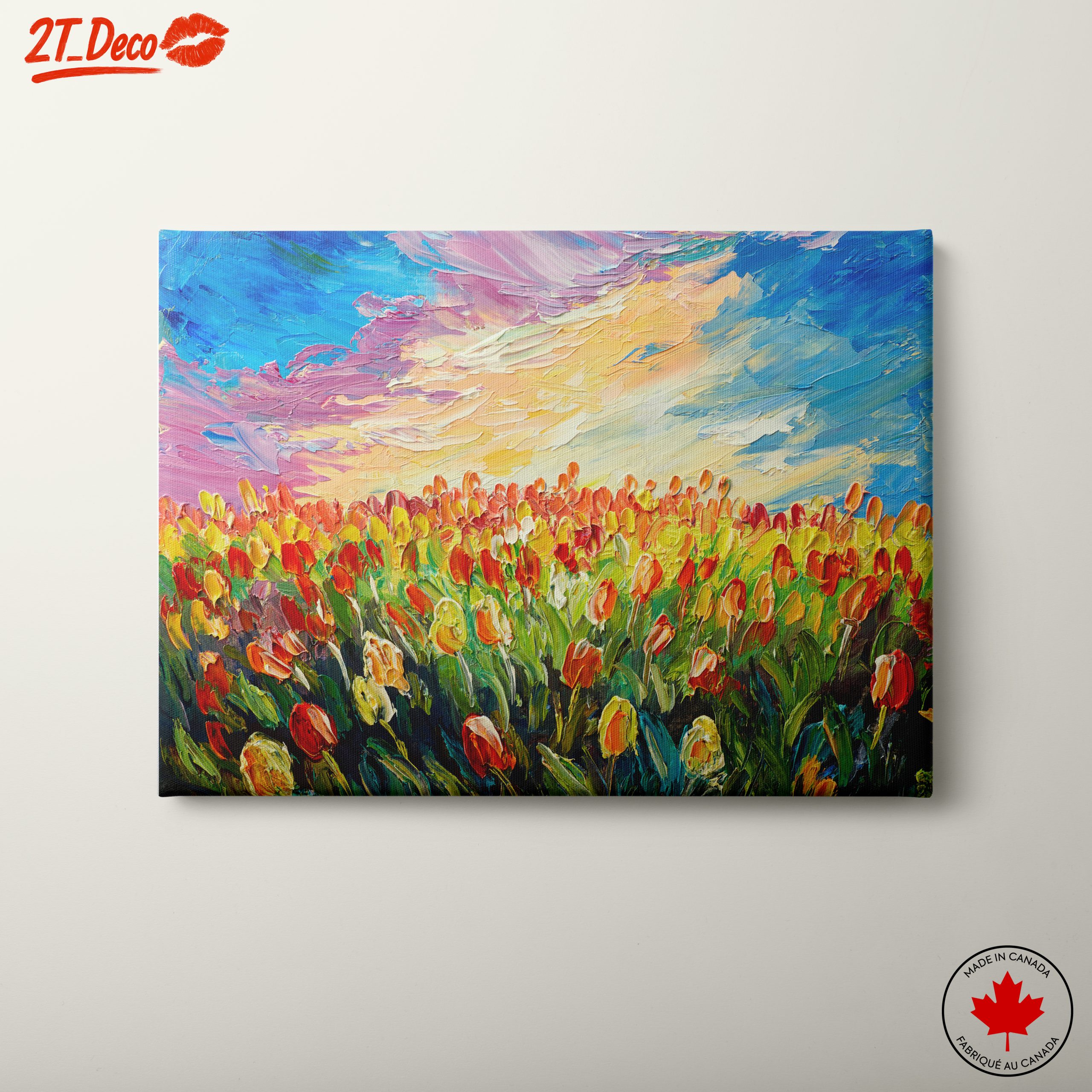Vibrant Field of Tulips at Sunset