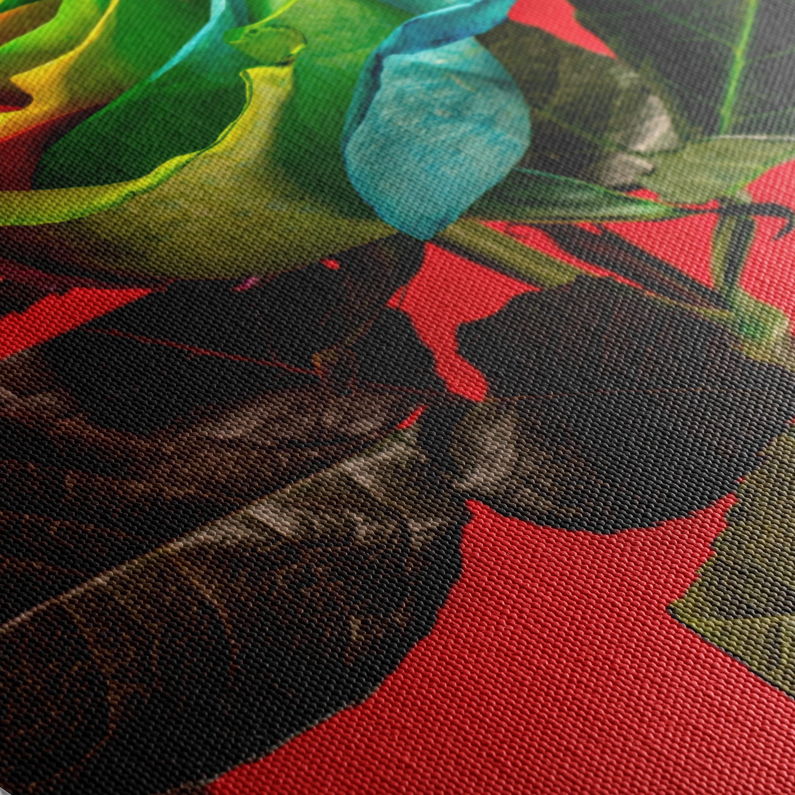 Vibrant Rainbow Rose on Bold Red Background - Image 5