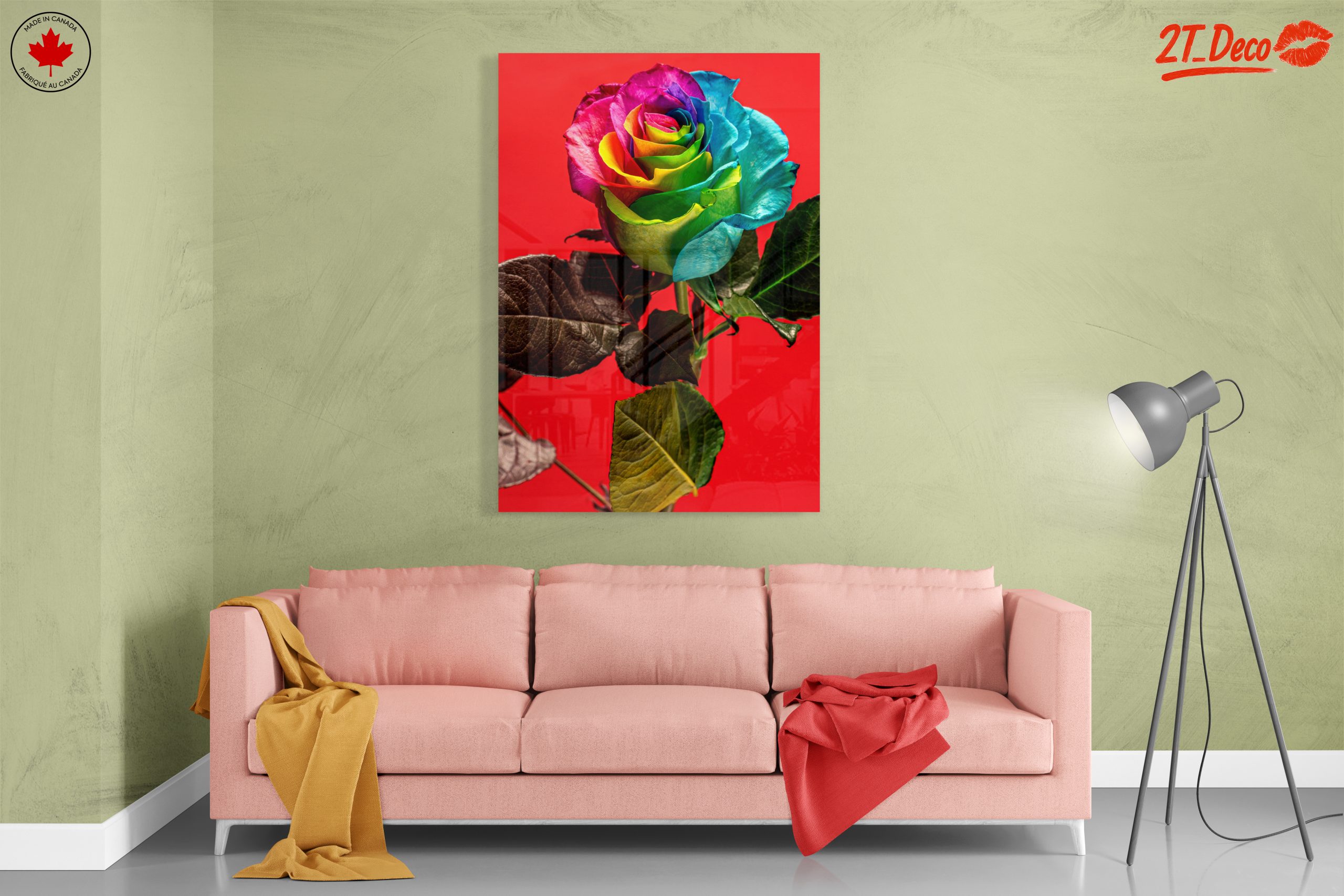 Vibrant Rainbow Rose on Bold Red Background - Image 7