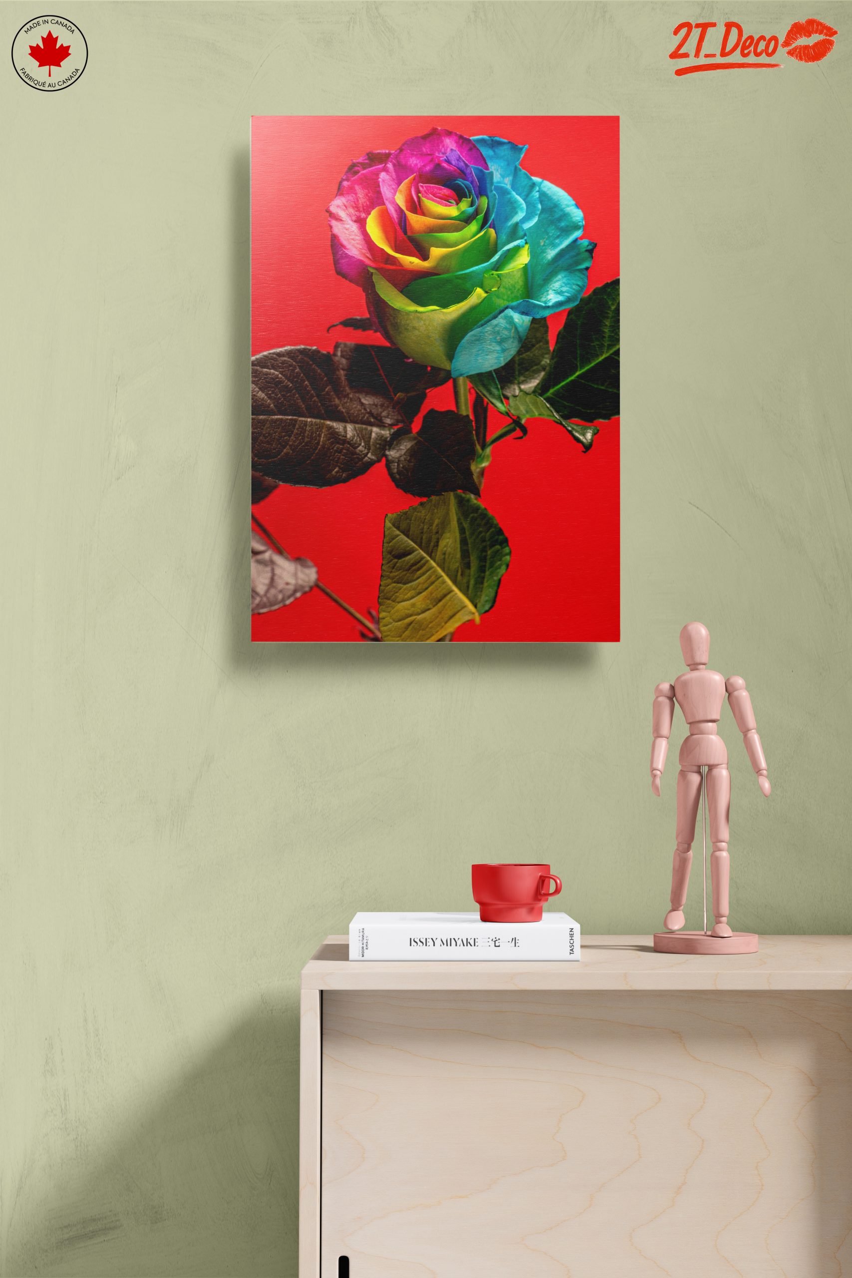 Vibrant Rainbow Rose on Bold Red Background - Image 14