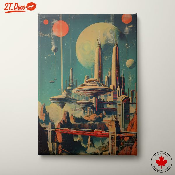 Futuristic Cityscape with Vibrant Planets