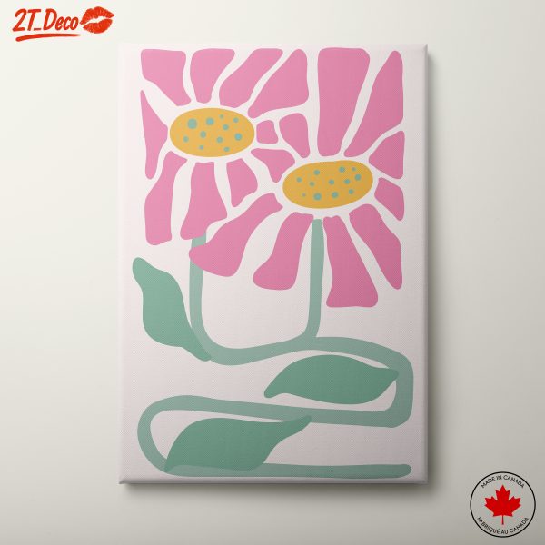 Bold Floral Artwork with Pink and Yellow Flowers