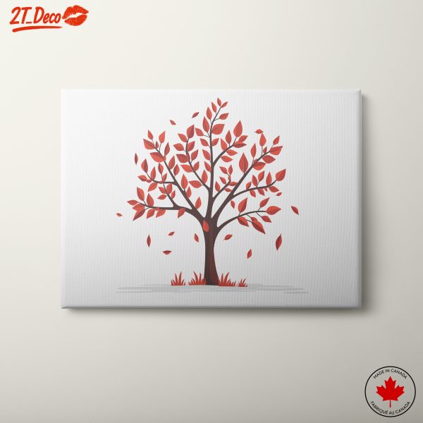Stylized Botanical Tree with Red Leaves