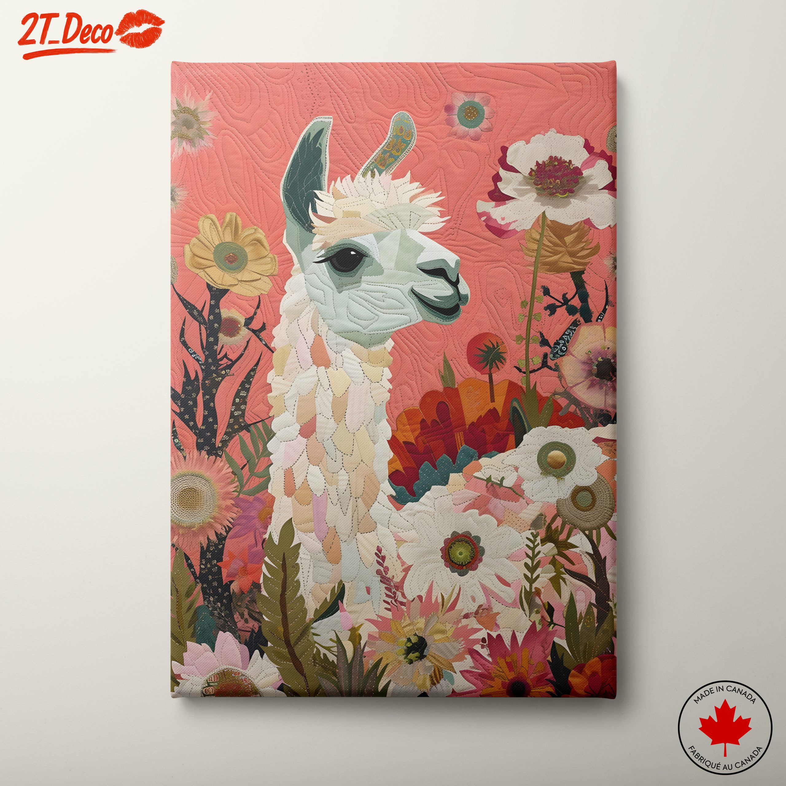 Colorful Llama Surrounded by Flowers
