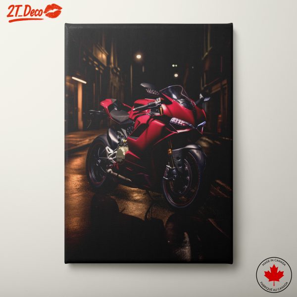 Sleek Red Motorcycle in Urban Night Scene