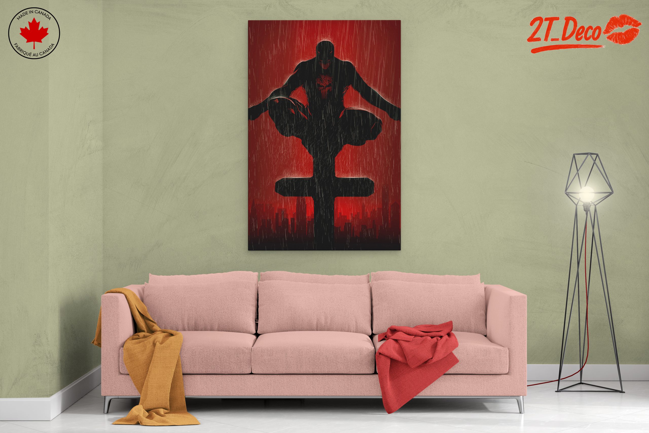Punisher Comic Art on Vibrant Red Background - Image 2
