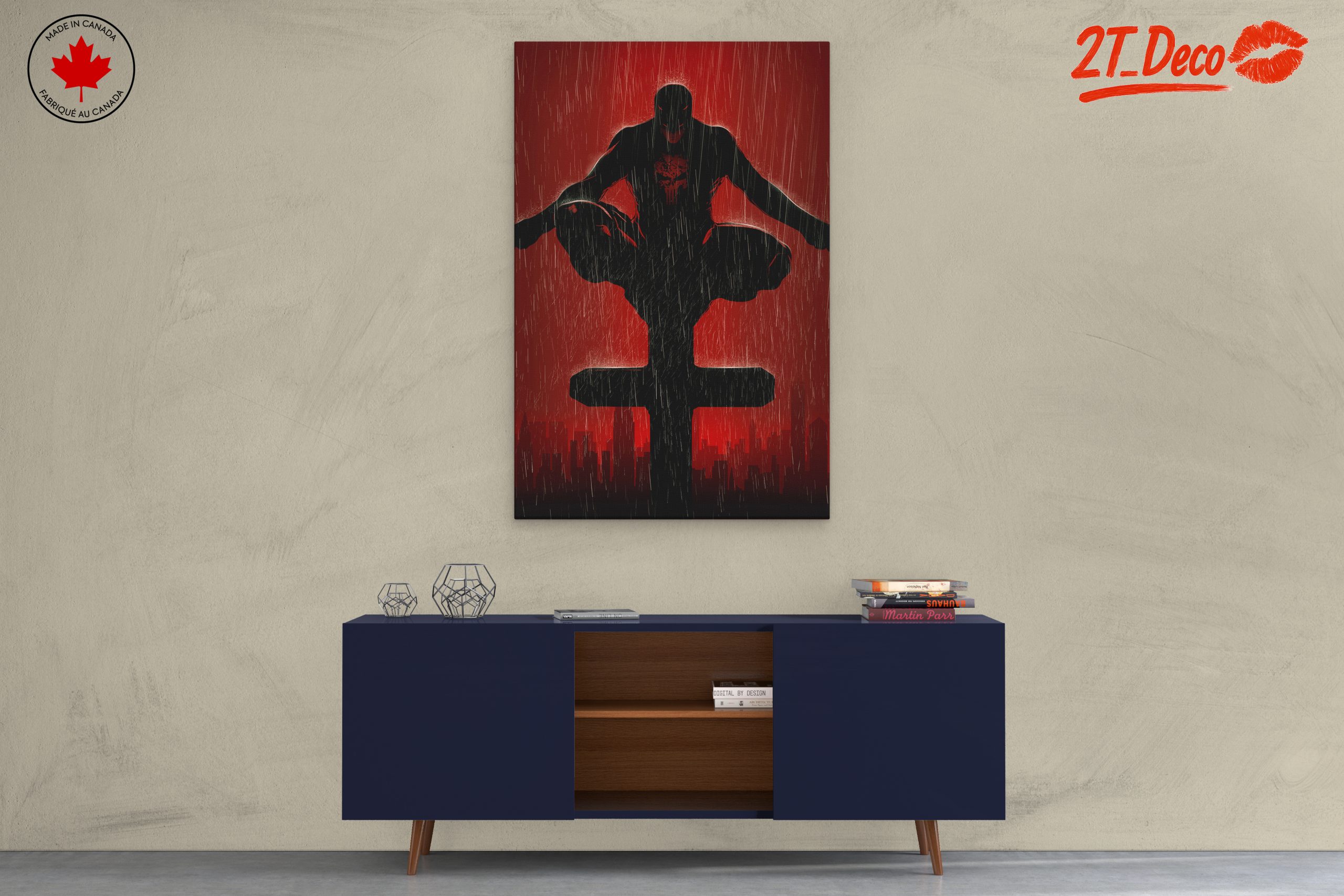 Punisher Comic Art on Vibrant Red Background - Image 3