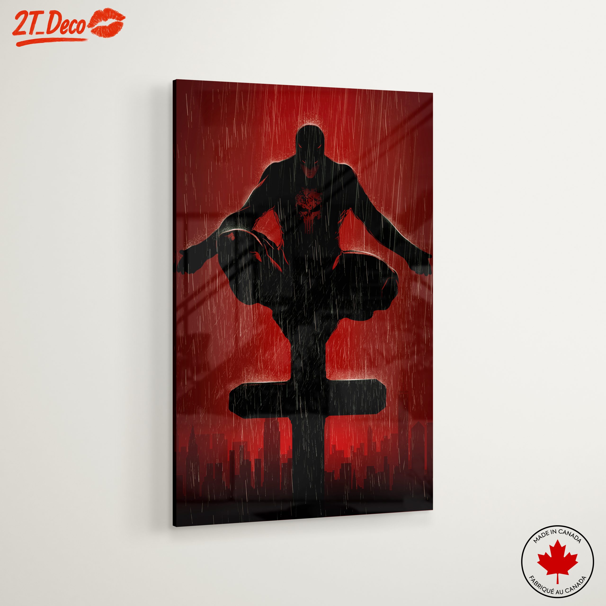 Punisher Comic Art on Vibrant Red Background - Image 6