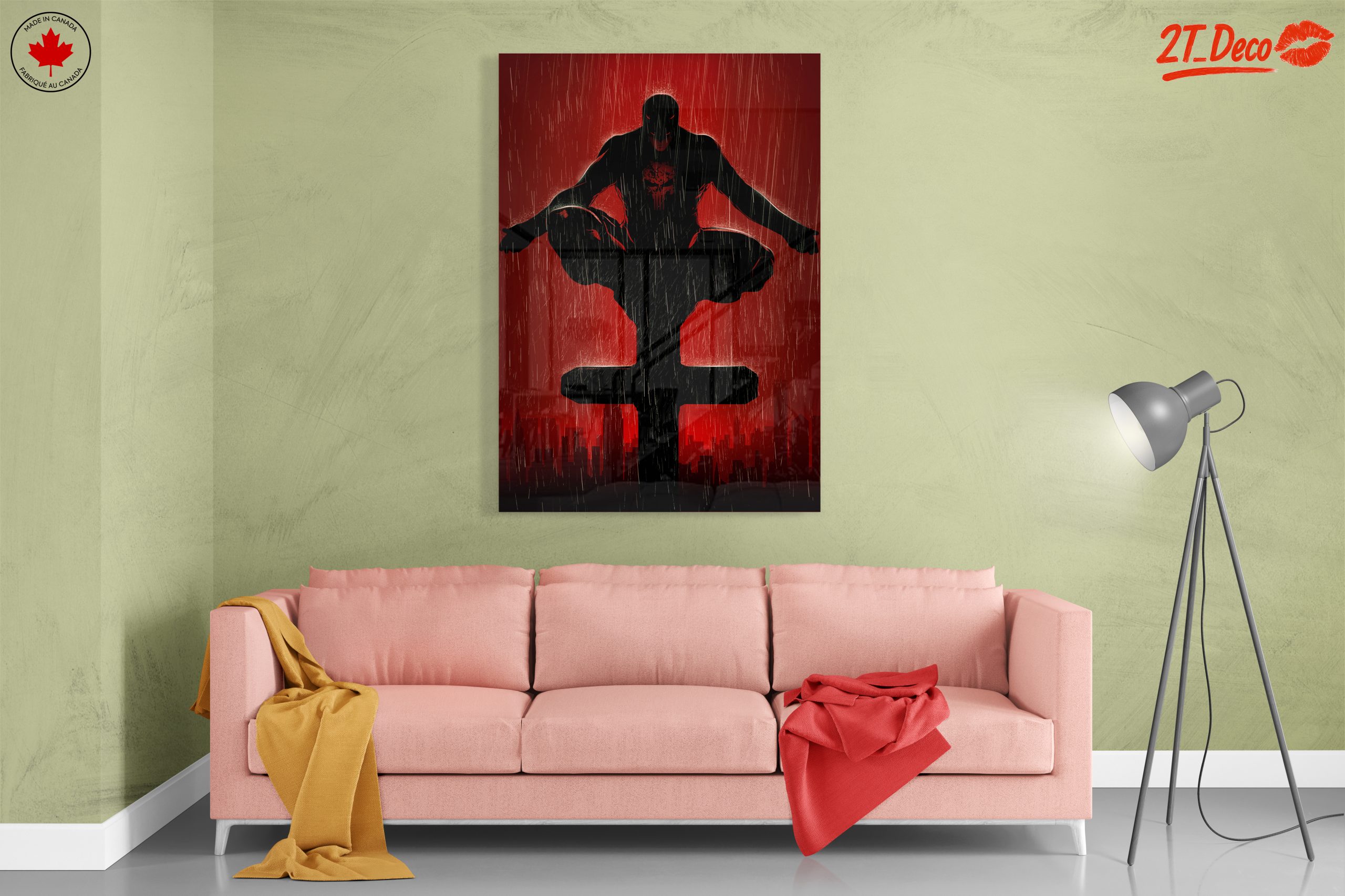 Punisher Comic Art on Vibrant Red Background - Image 7