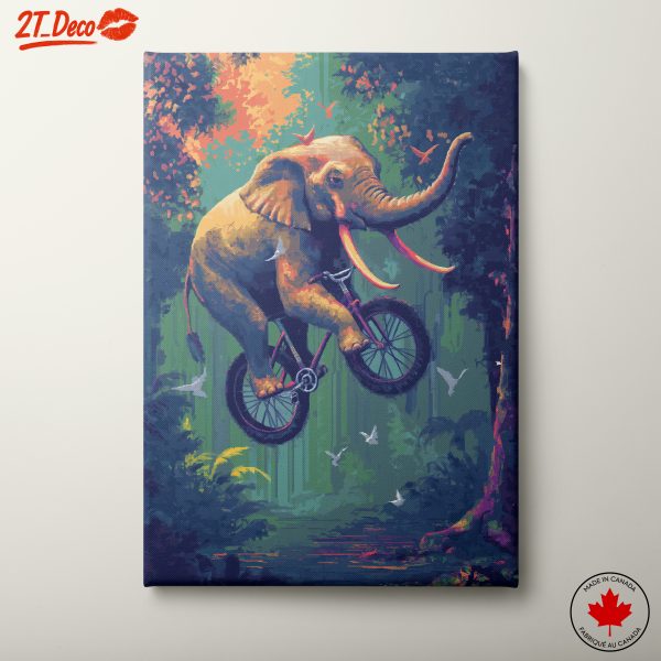 Elephant Riding Bicycle in Vibrant Jungle