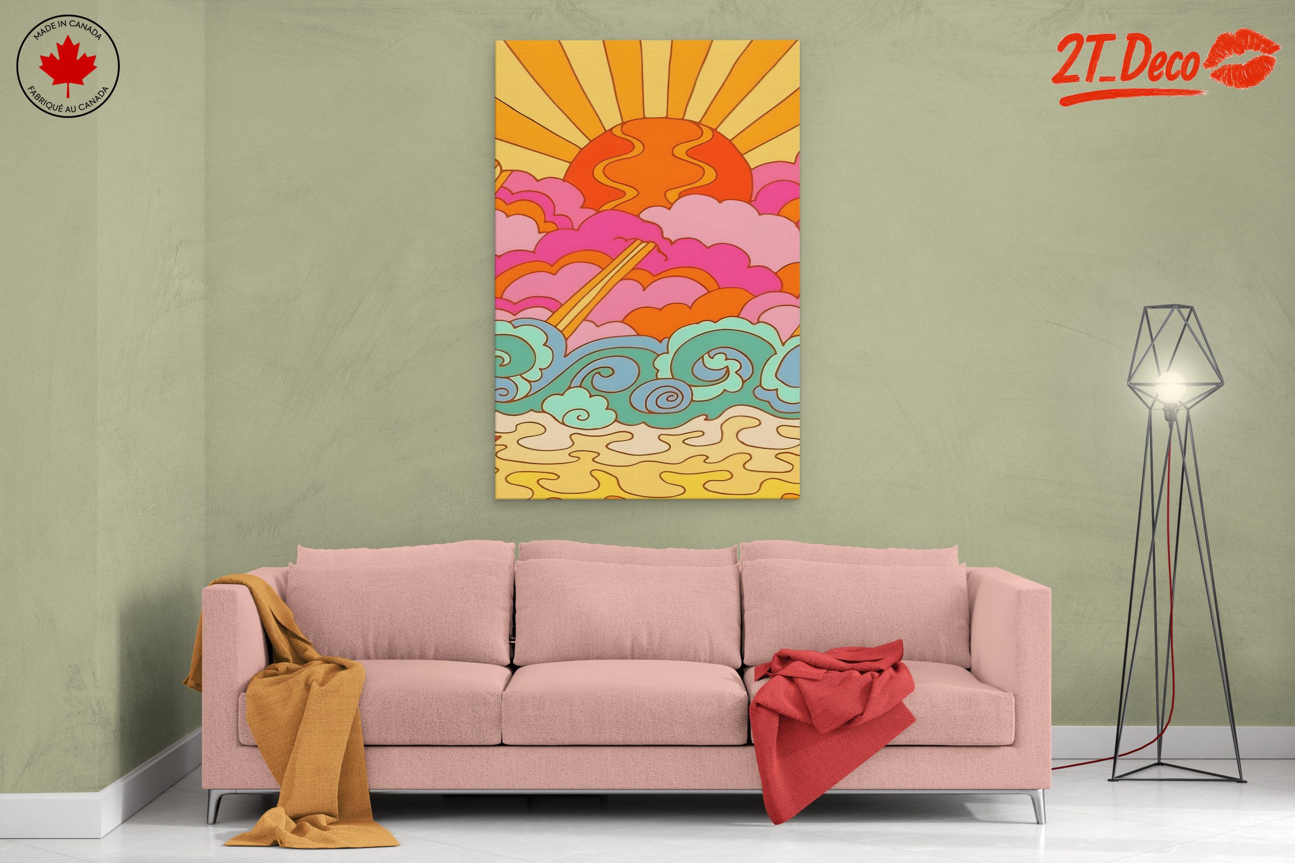 Vibrant Abstract Sunset and Waves Art - Image 2
