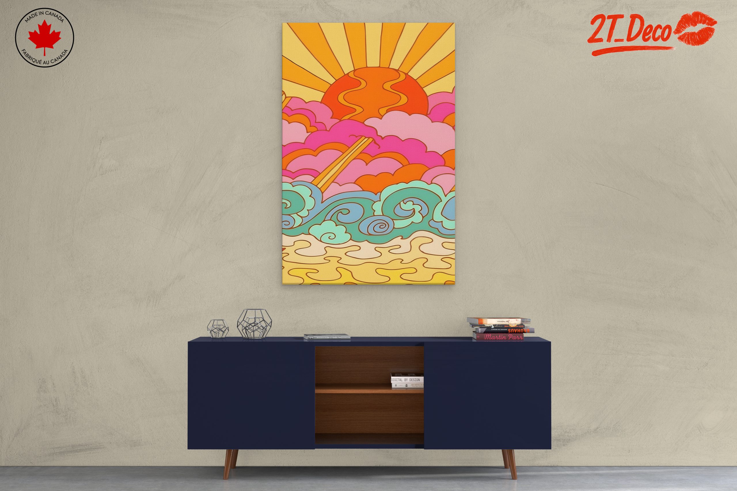 Vibrant Abstract Sunset and Waves Art - Image 3