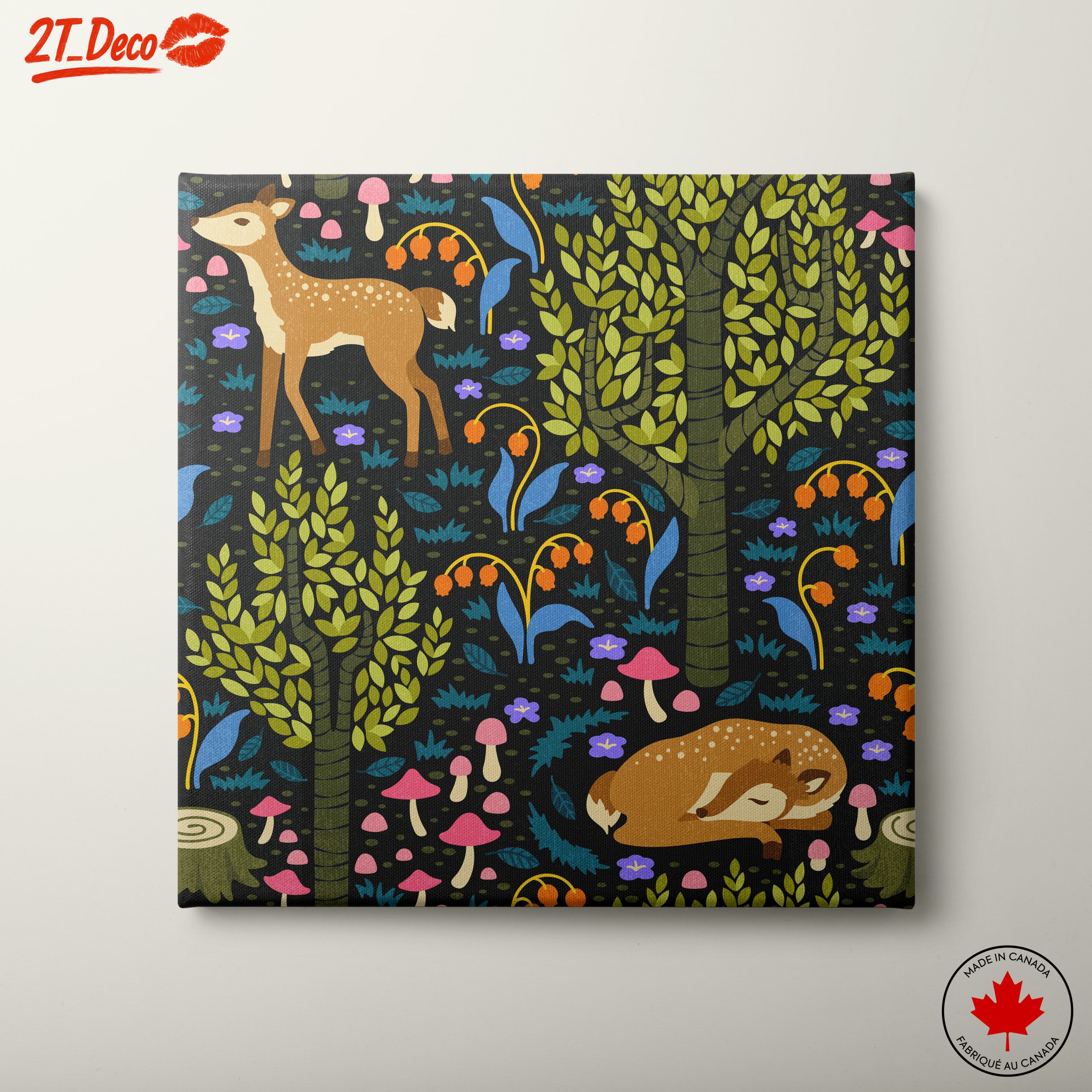 Stylized Deer and Floral Forest Art