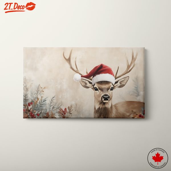 Whimsical Deer in Santa Hat