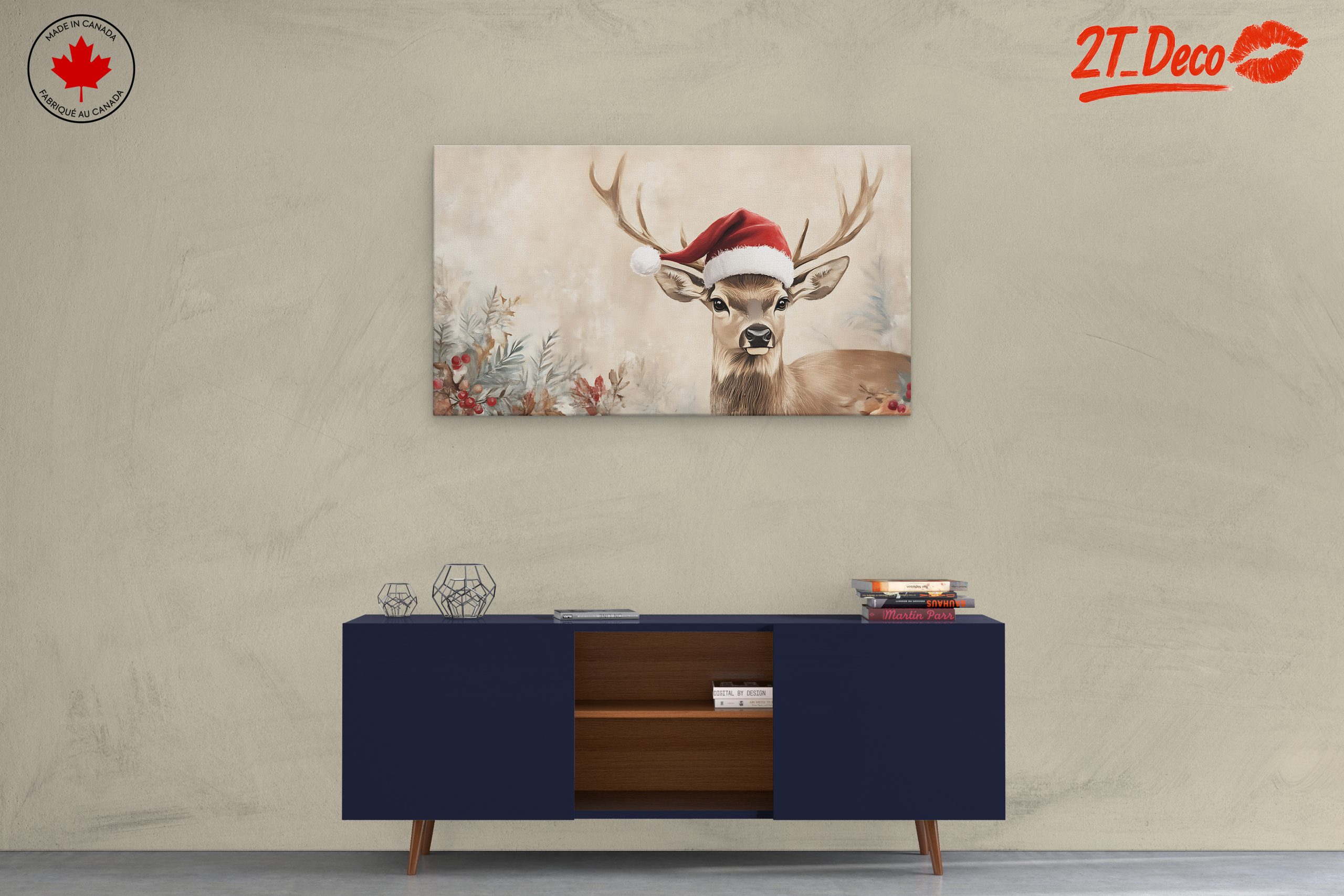 Whimsical Deer in Santa Hat - Image 3