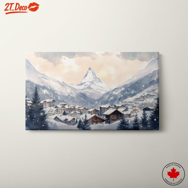 Winter Mountain Landscape with Snowy Village