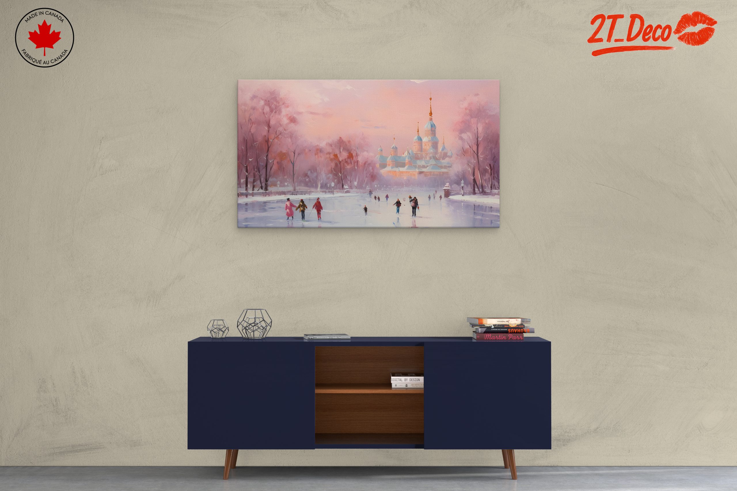 Charming Winter Landscape with Ice Skaters - Image 3