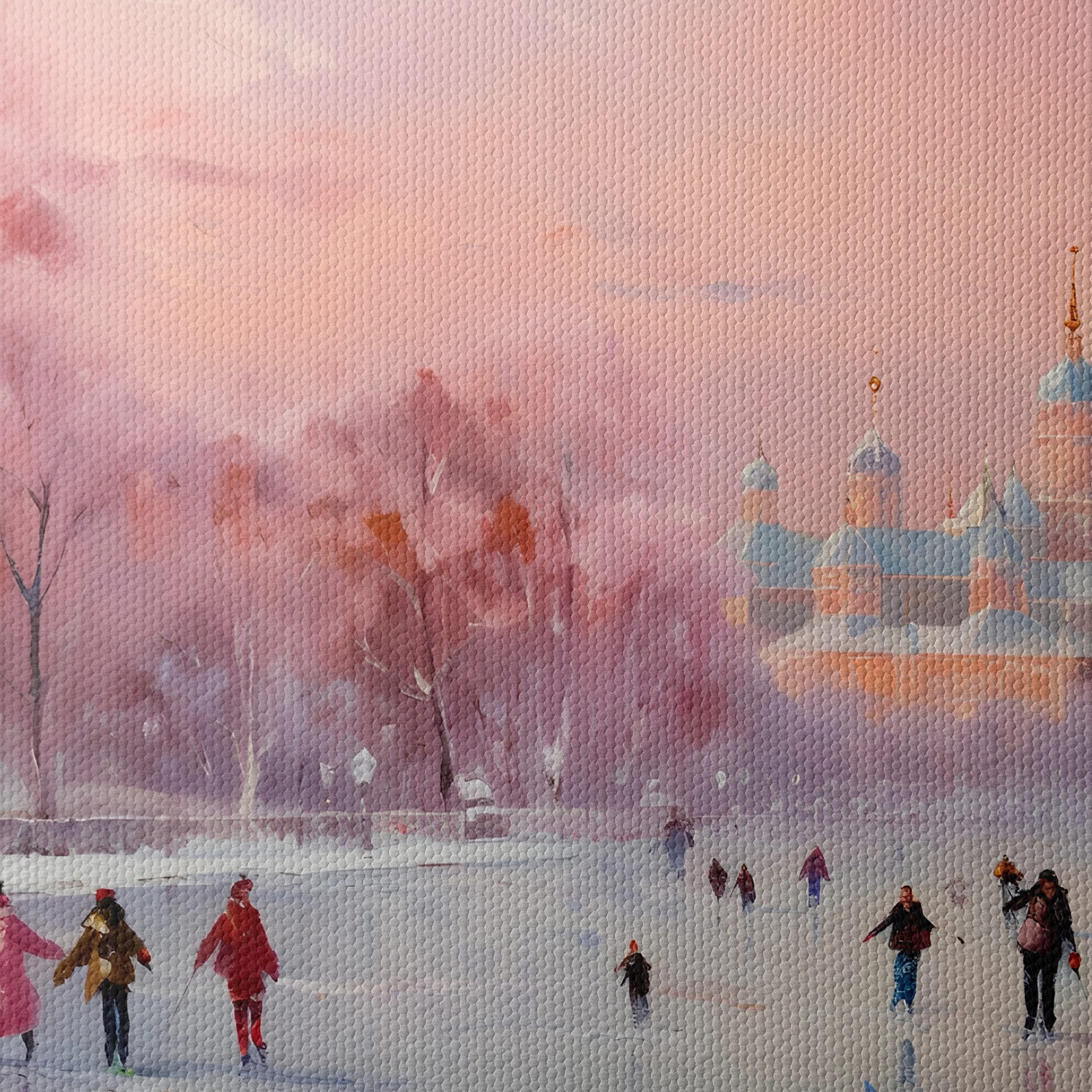 Charming Winter Landscape with Ice Skaters - Image 4