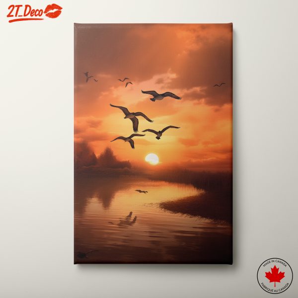 Sunset Silhouette of Birds Flying