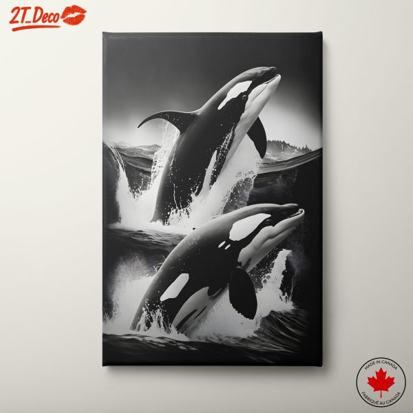 Dynamic Orcas Breaching in Ocean Waves