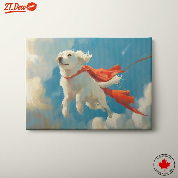 Dynamic Dog Artwork Soaring Through the Sky