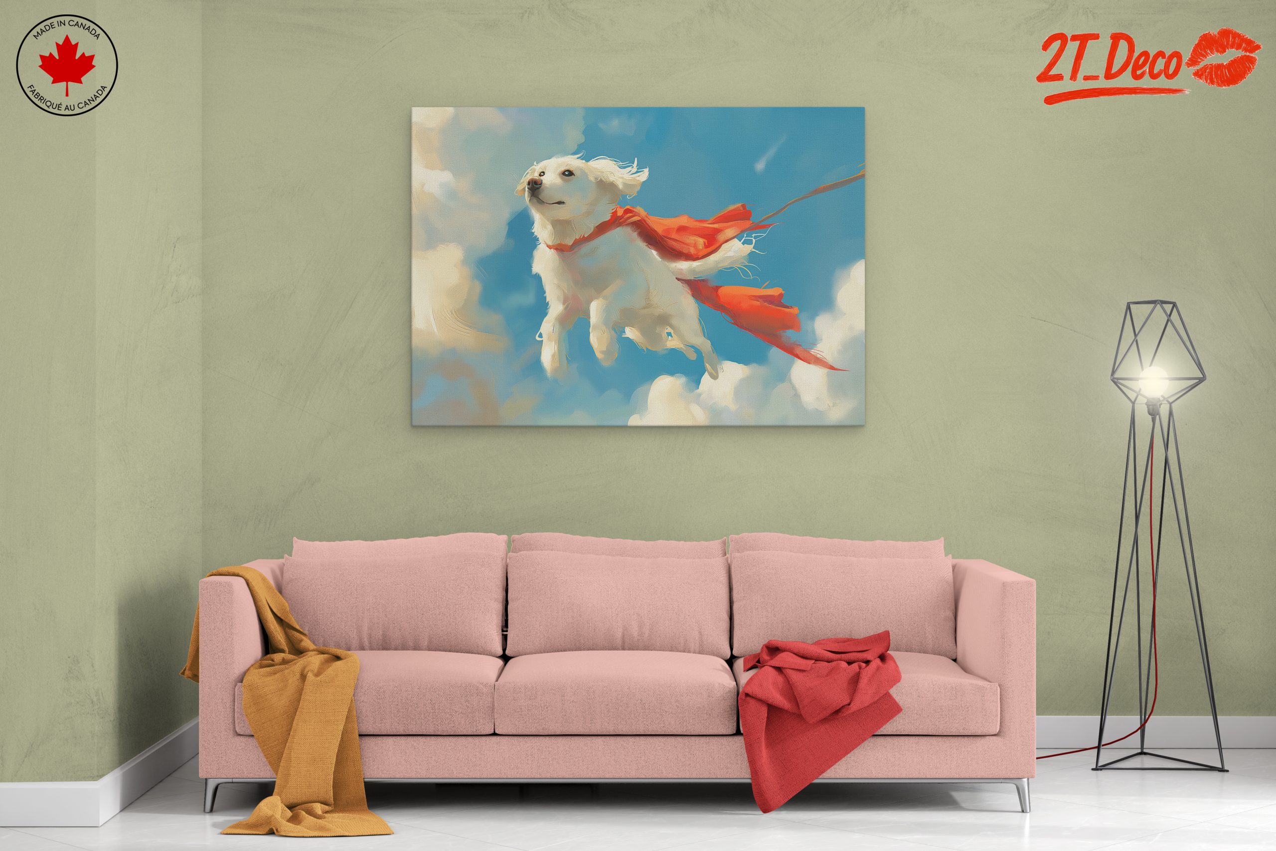 Dynamic Dog Artwork Soaring Through the Sky - Image 2