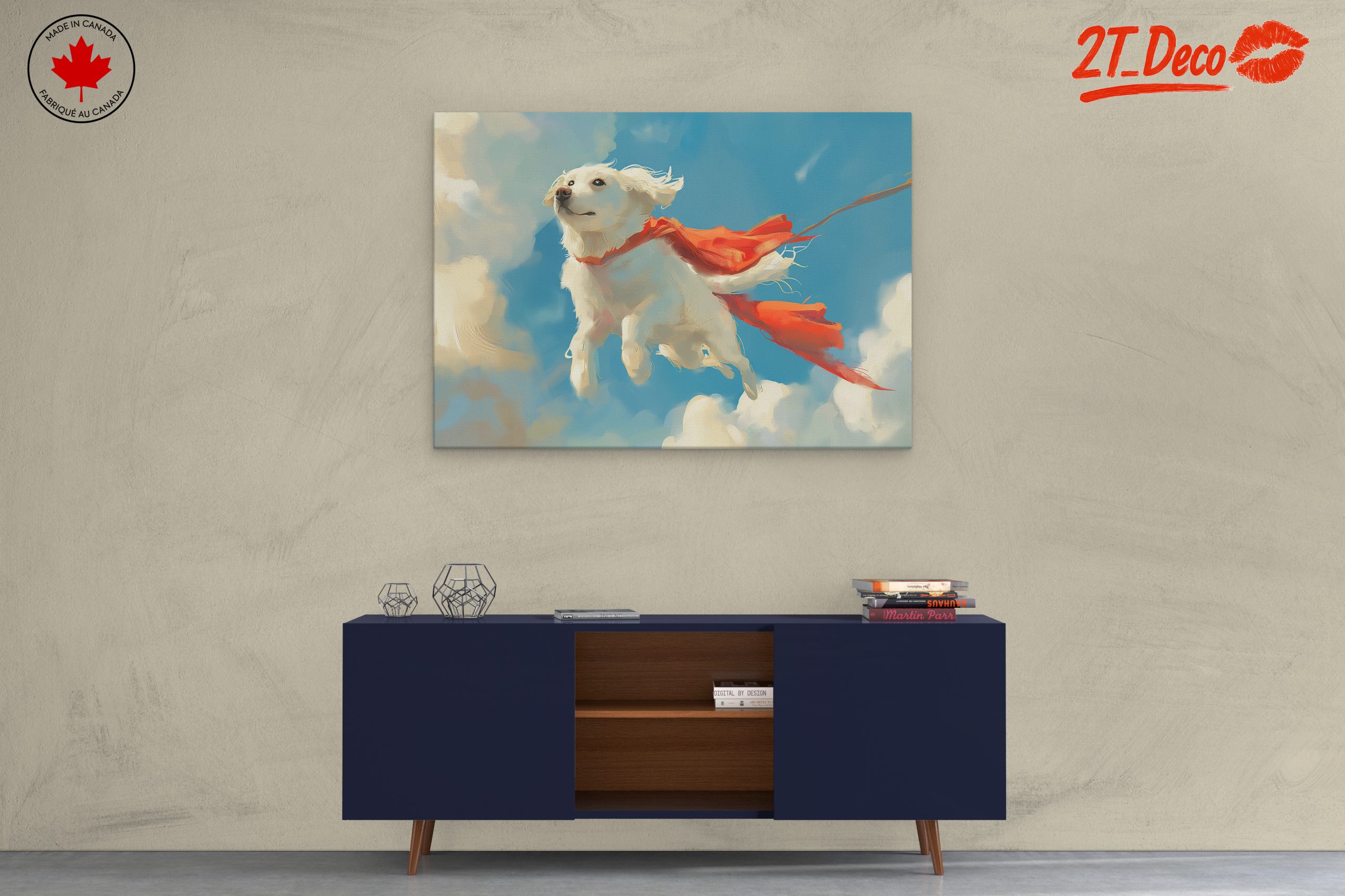 Dynamic Dog Artwork Soaring Through the Sky - Image 3