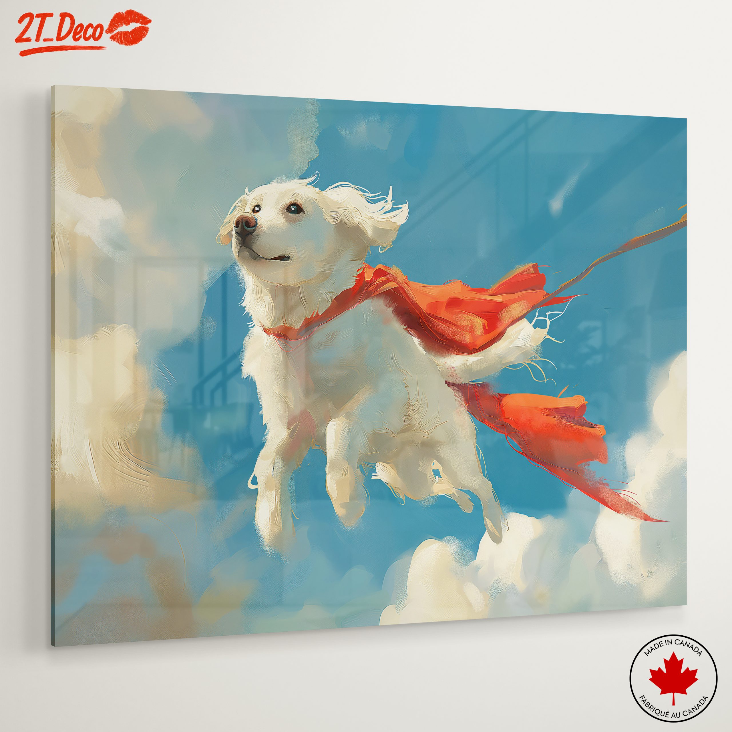 Dynamic Dog Artwork Soaring Through the Sky - Image 6
