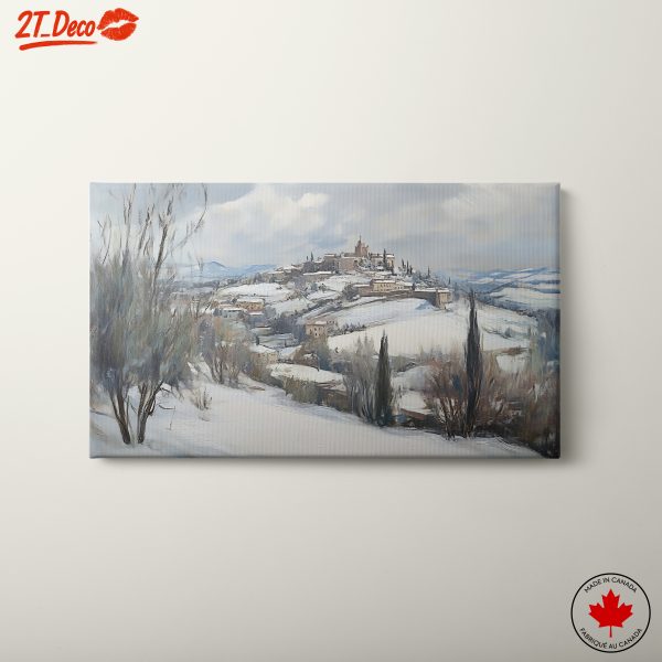 Winter Landscape with Snowy Hills and Village