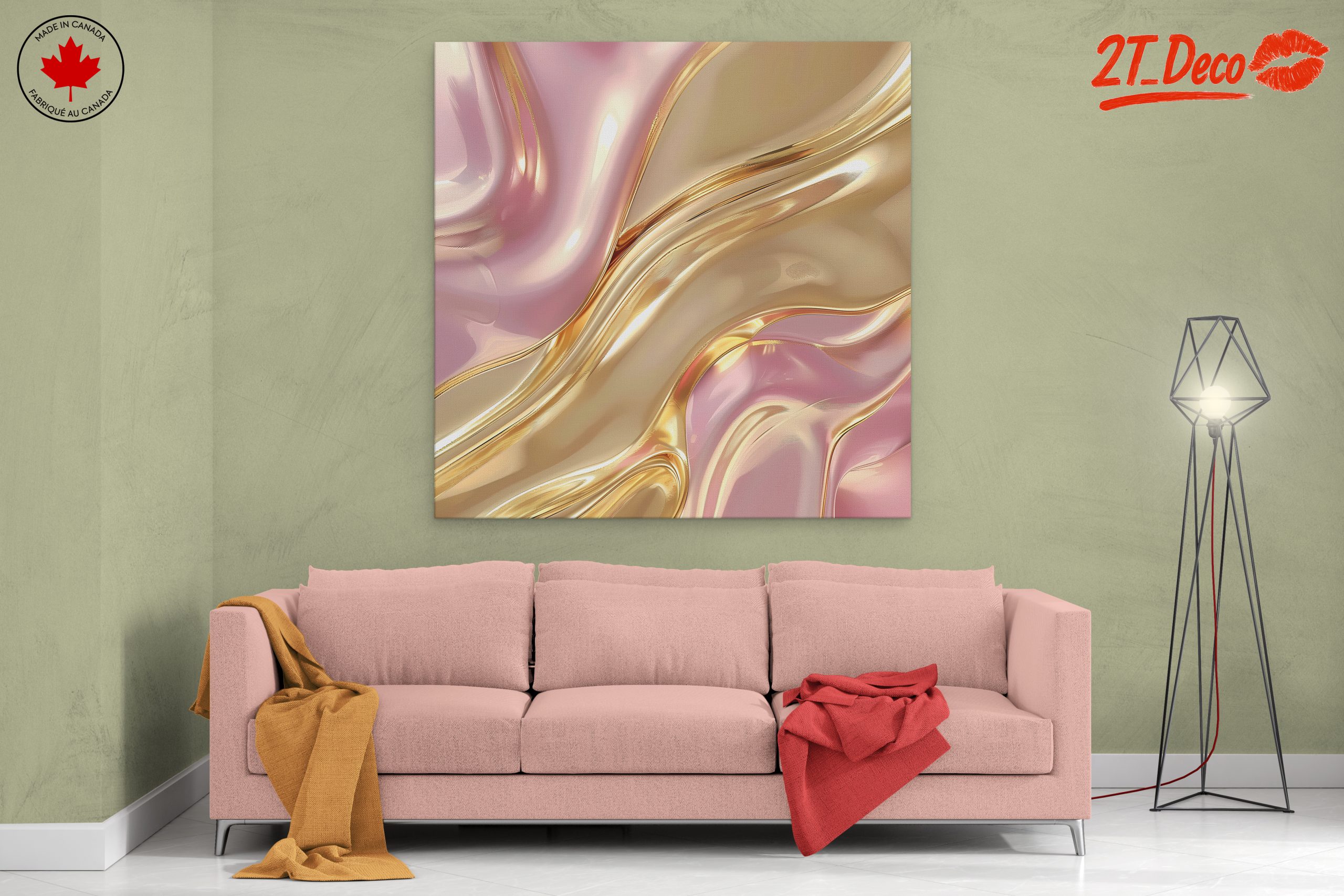 Elegant Abstract Waves in Gold and Pink - Image 2