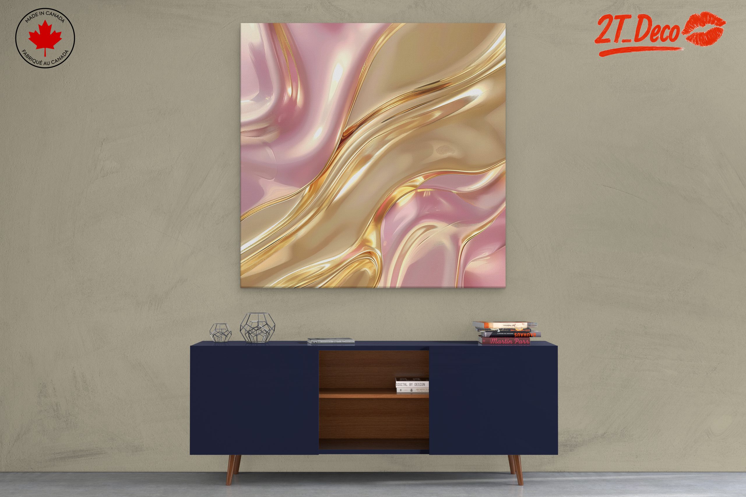 Elegant Abstract Waves in Gold and Pink - Image 3