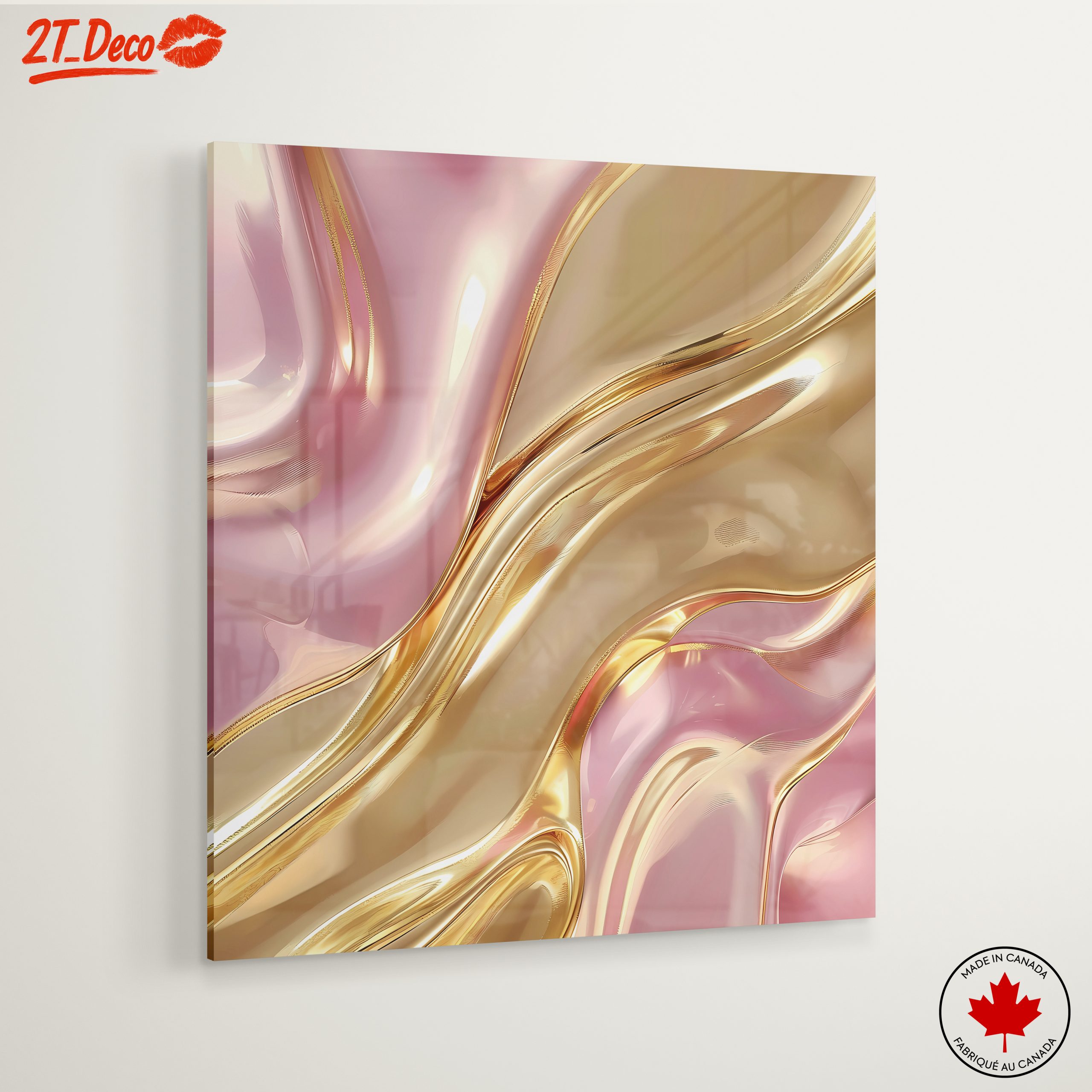 Elegant Abstract Waves in Gold and Pink - Image 6