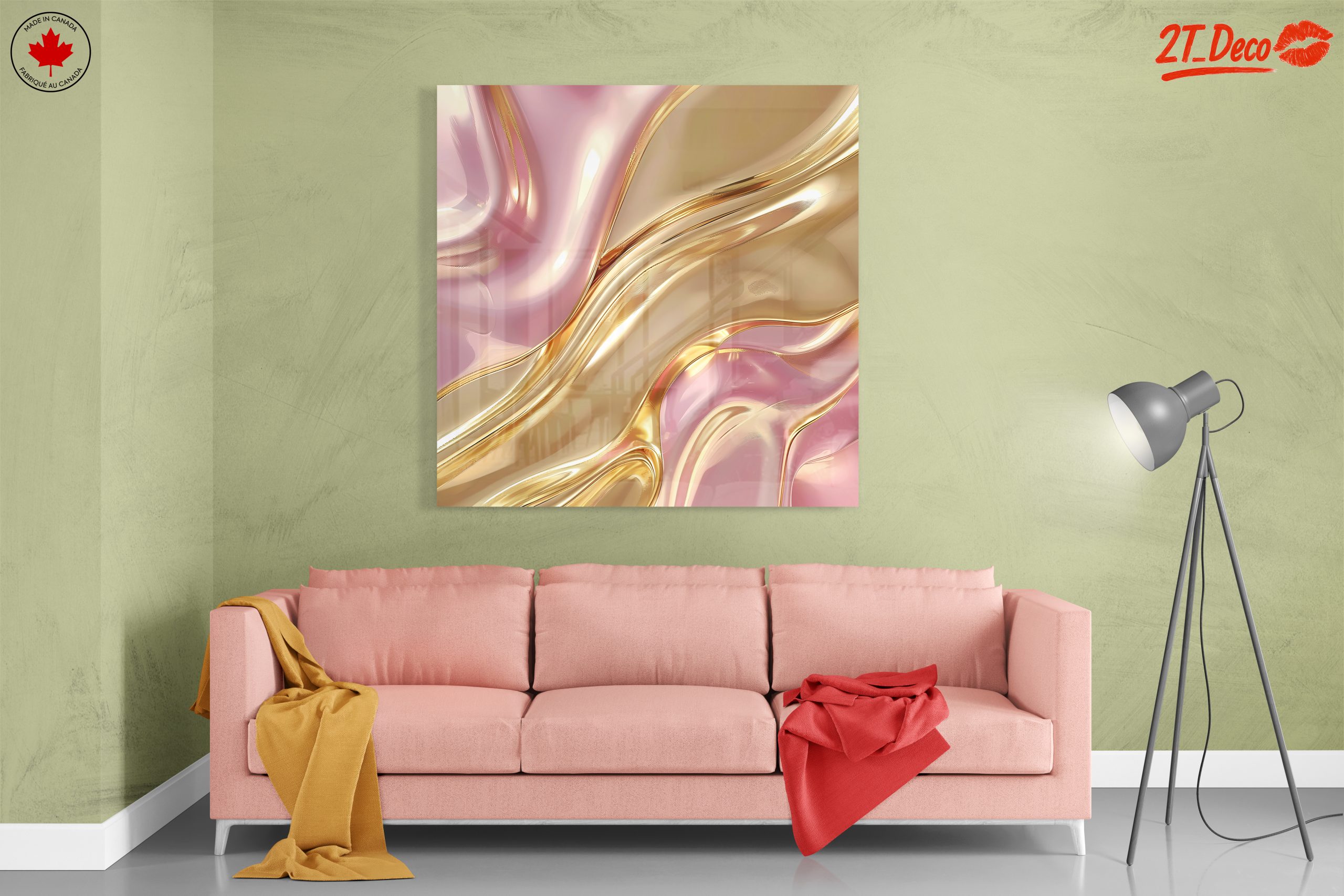 Elegant Abstract Waves in Gold and Pink - Image 7