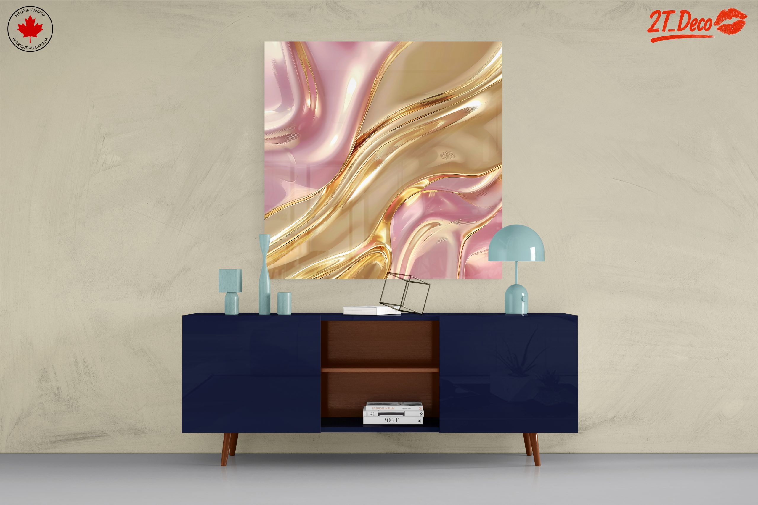 Elegant Abstract Waves in Gold and Pink - Image 8