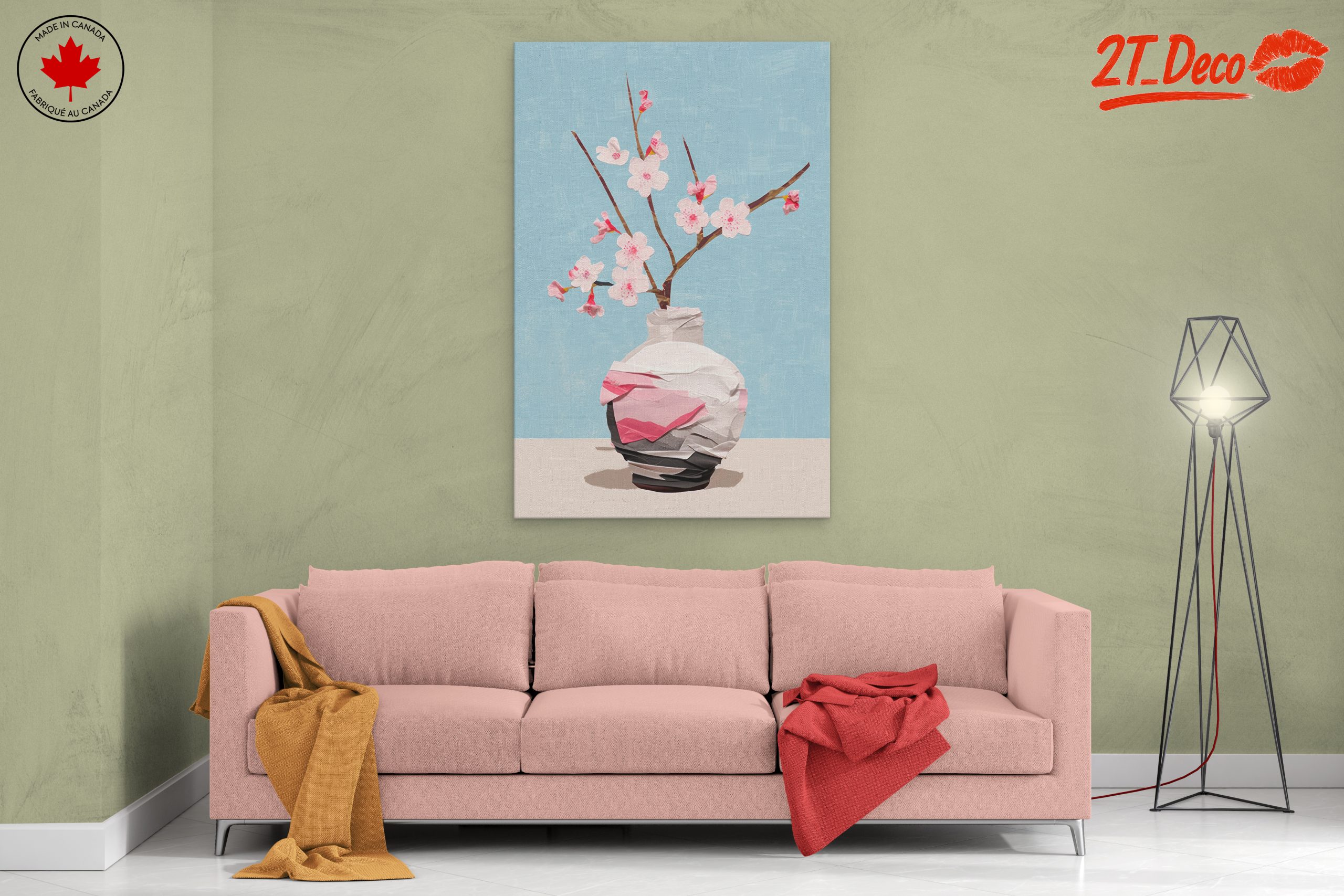 Stylized Floral Vase Art with Blossoms - Image 2
