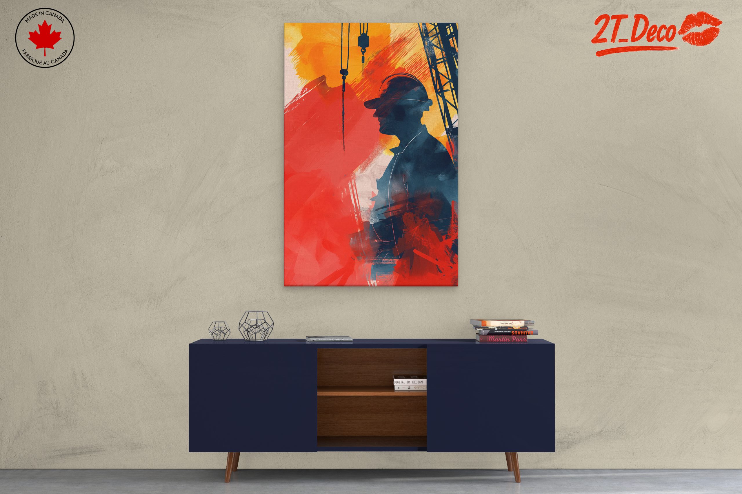 Vibrant Abstract Worker Silhouette Art - Image 3