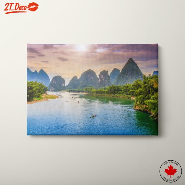 Serene River and Mountain Landscape at Sunset