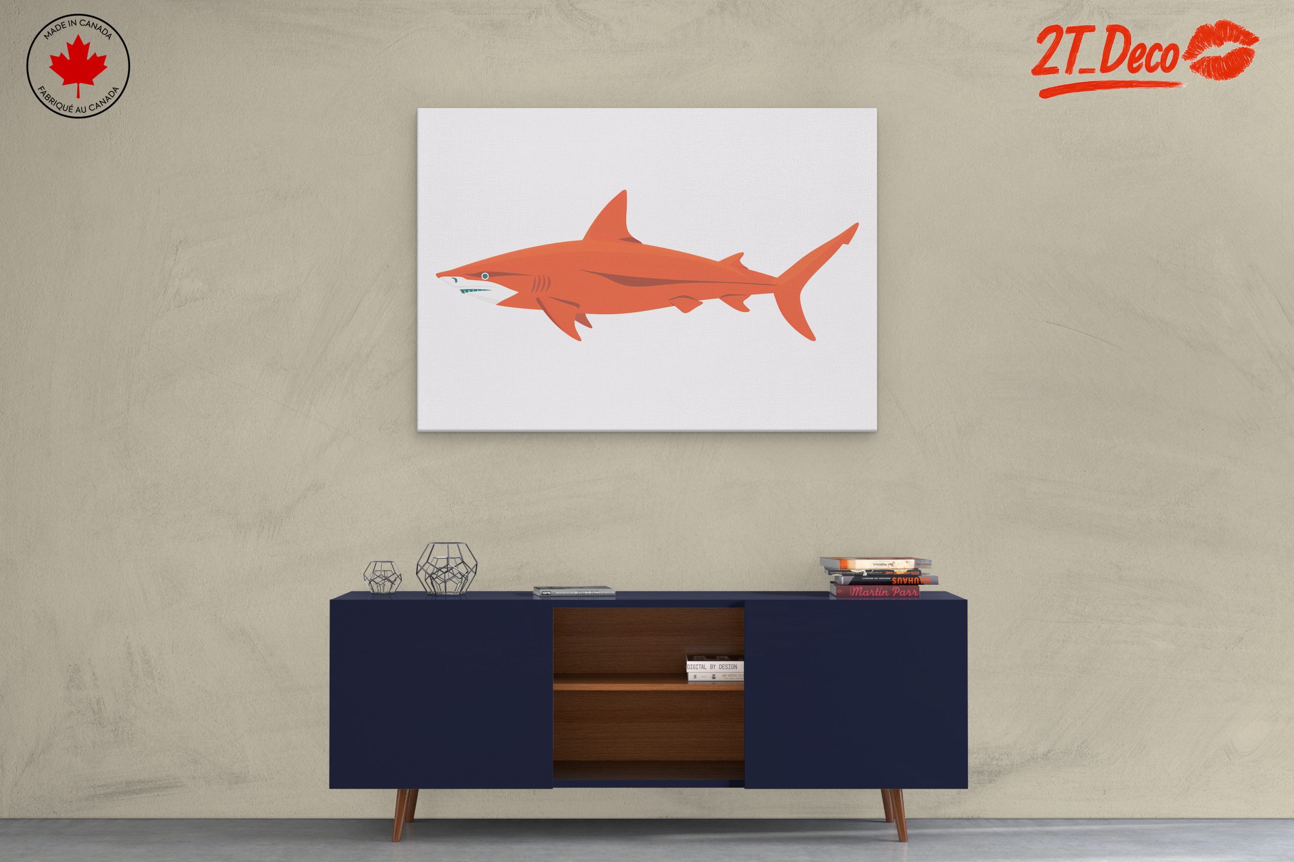 Stylized Orange Shark Marine Life Art - Image 3
