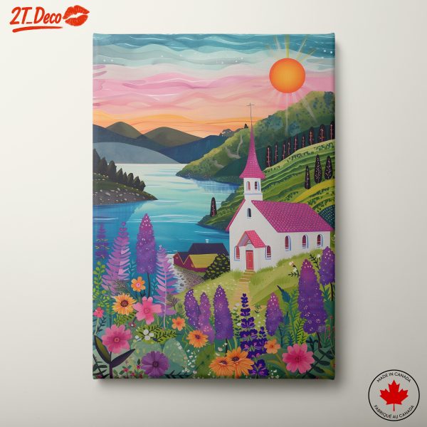 Vibrant Landscape with Church and Sun