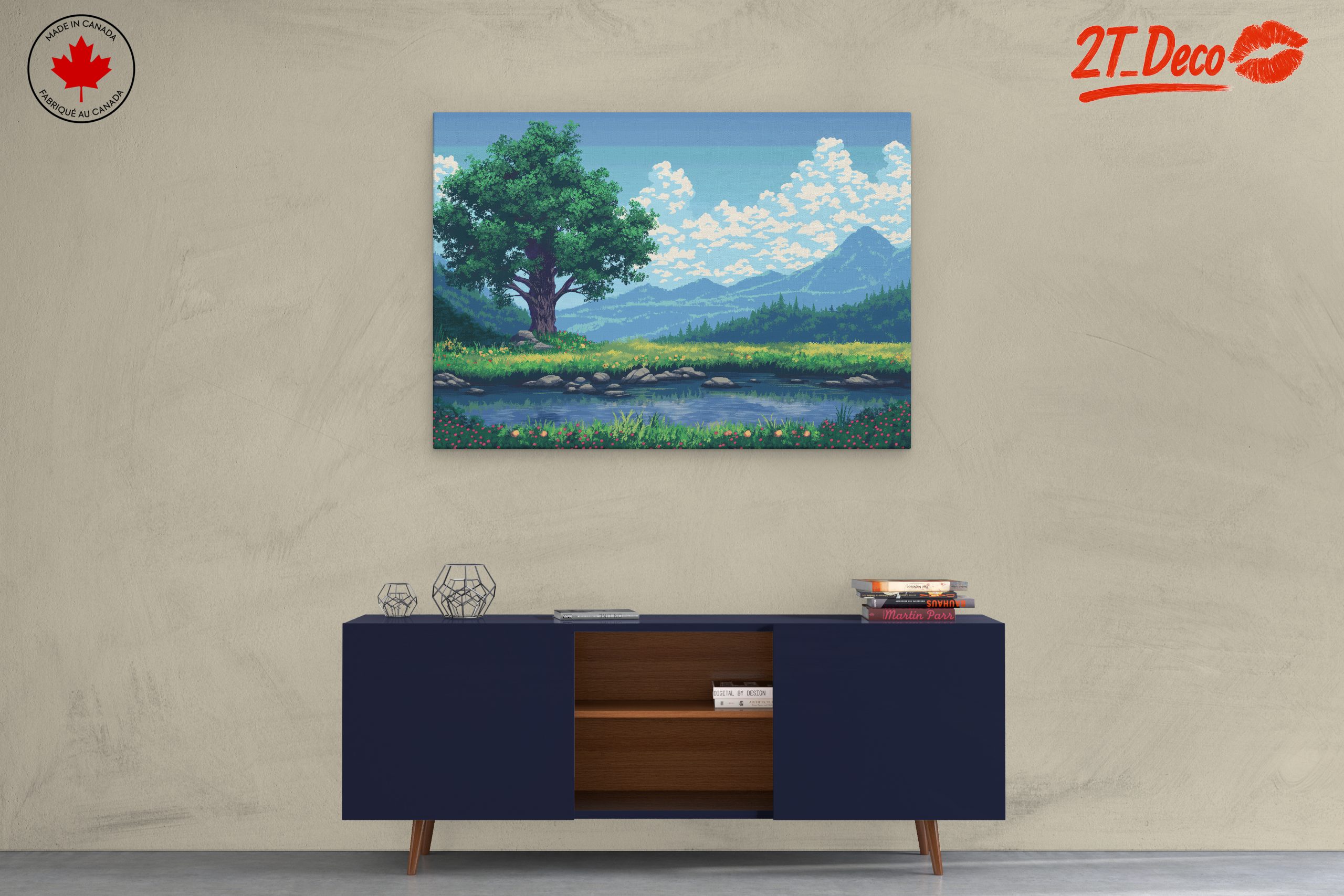 Serene Nature Landscape with Tree and River - Image 3