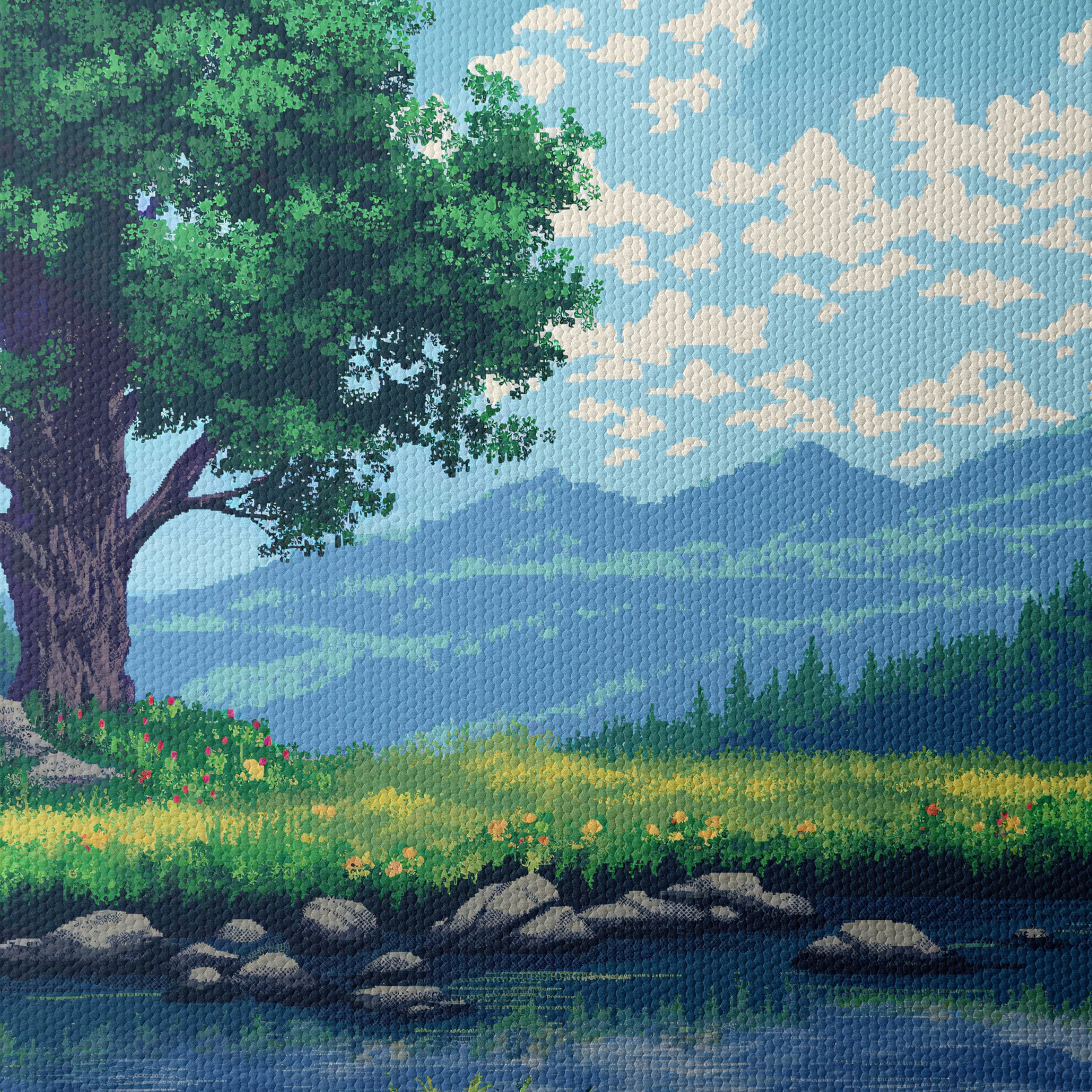 Serene Nature Landscape with Tree and River - Image 4