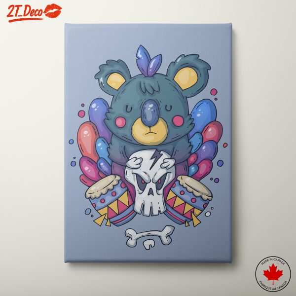 Playful Koala Artwork with Drum and Skull