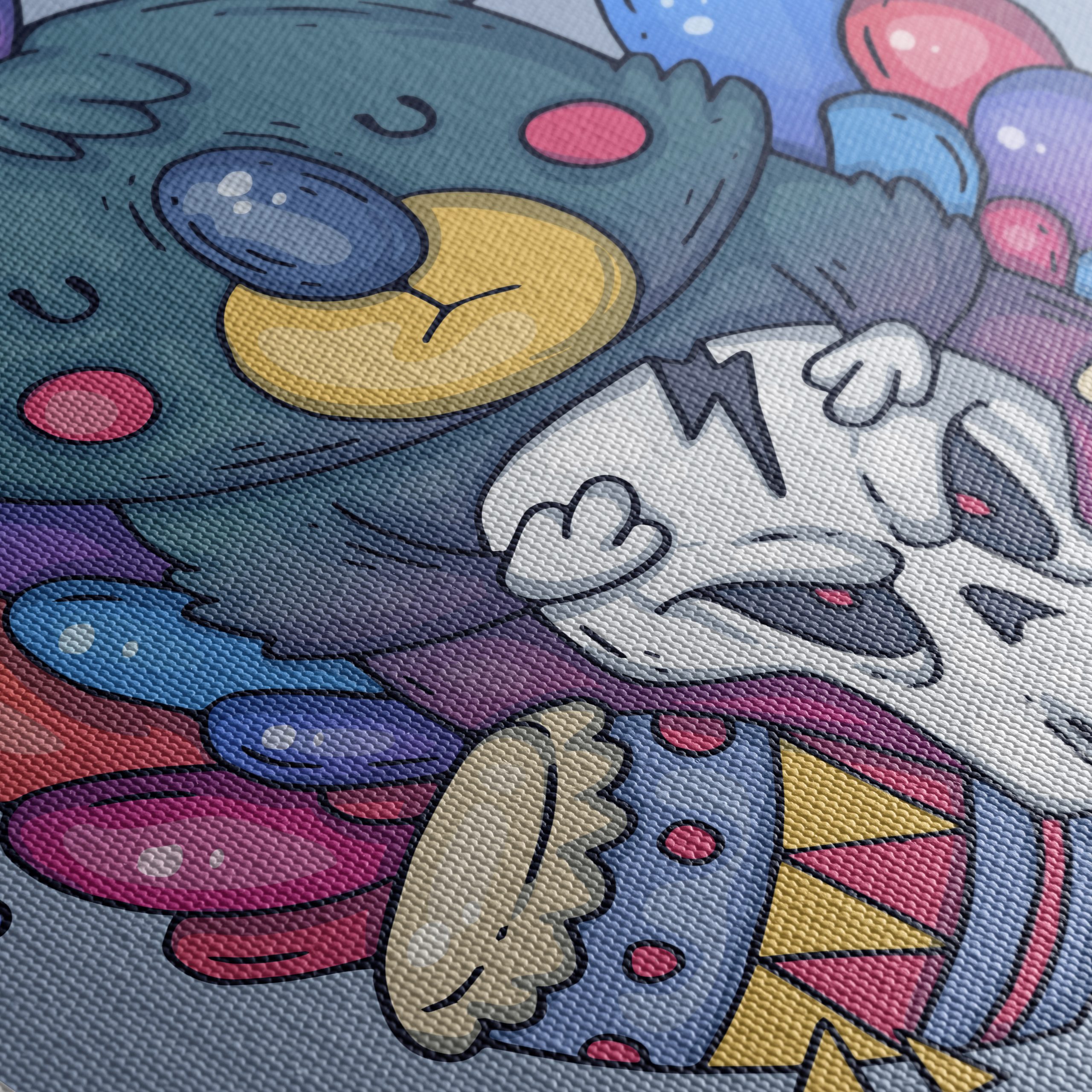 Playful Koala Artwork with Drum and Skull - Image 5