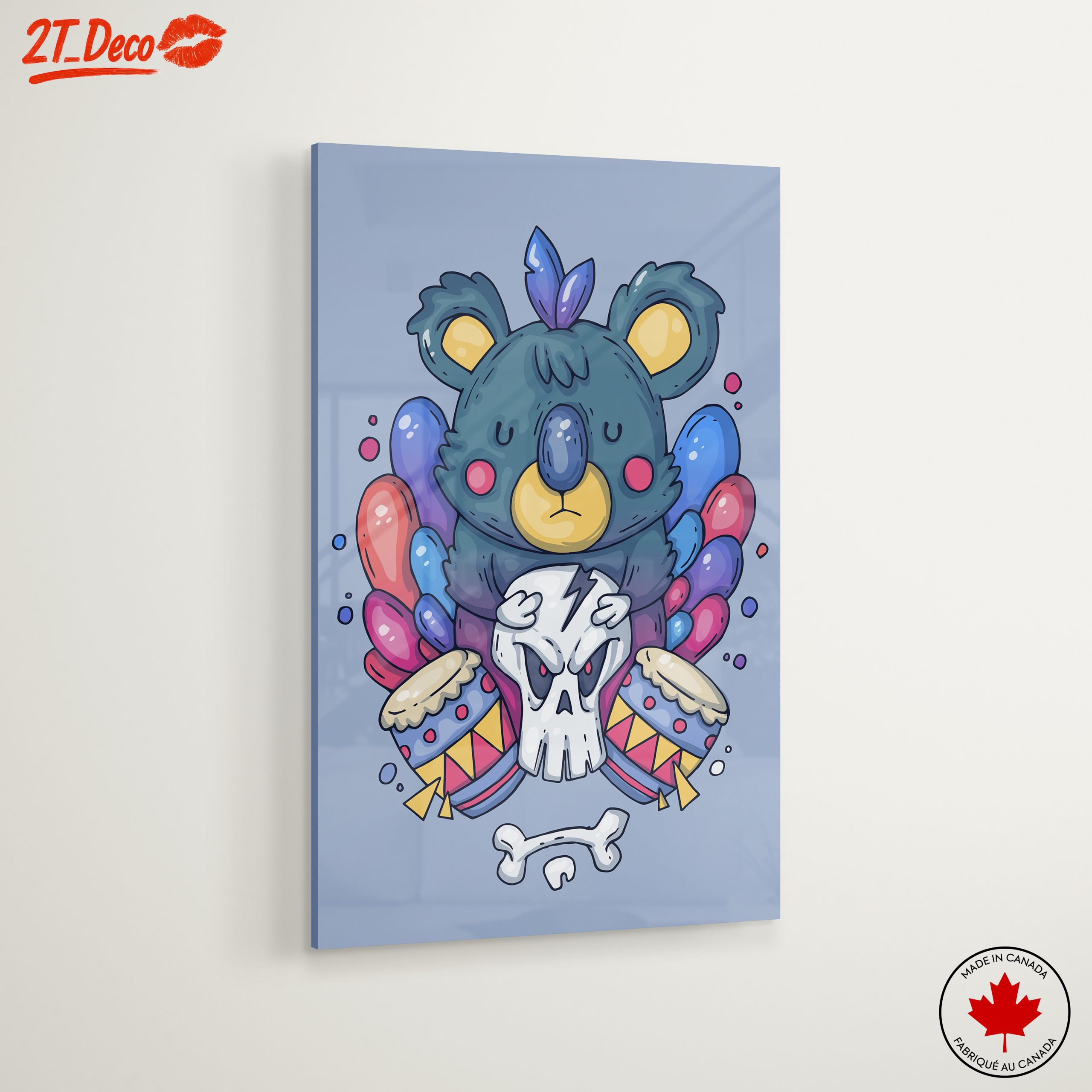 Playful Koala Artwork with Drum and Skull - Image 6